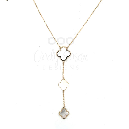 Yellow Gold WMOP Triple Clover Y-Drop Necklace