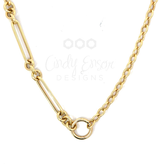 Yellow Gold Half & Half Paperclip Necklace with Working Bail