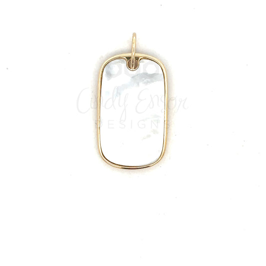 Yellow Gold White Mother of Pearl Dog Tag Pendant