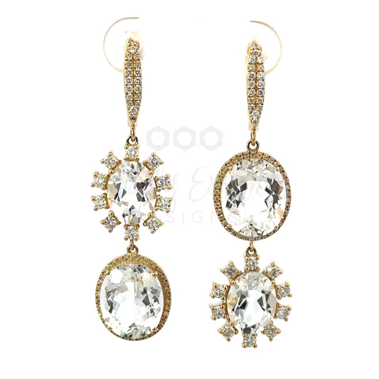 Yellow Gold Double Topaz Drop Earring with Pave Accents