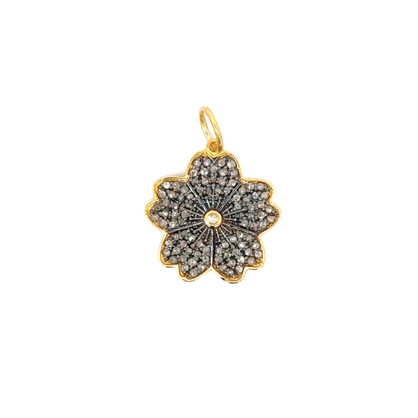Two Tone Vermeil Pave Flower Pendant