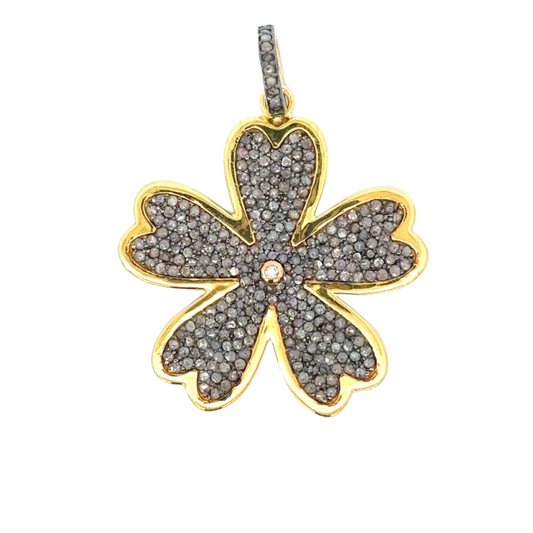 Two Tone Vermeil Pave Clover Flower Pendant