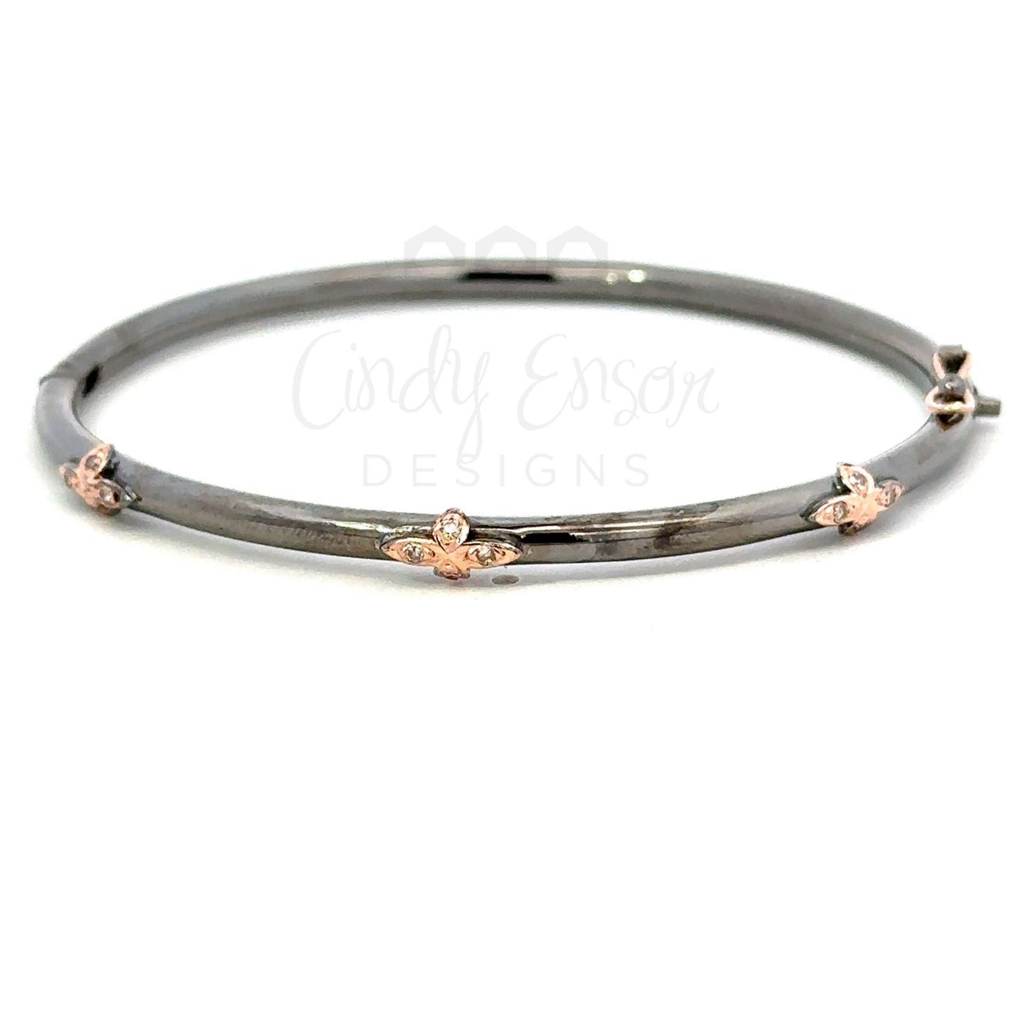 Thin Mixed Metal Bracelet with 3 Diamond Cross Accents