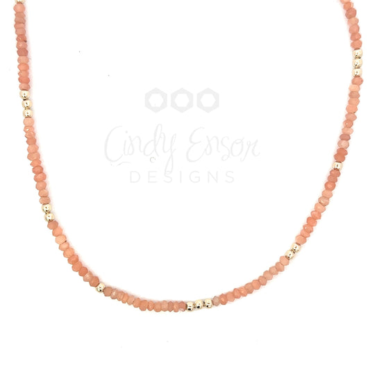 3mm Peach Moonstone and GF Bead Necklace