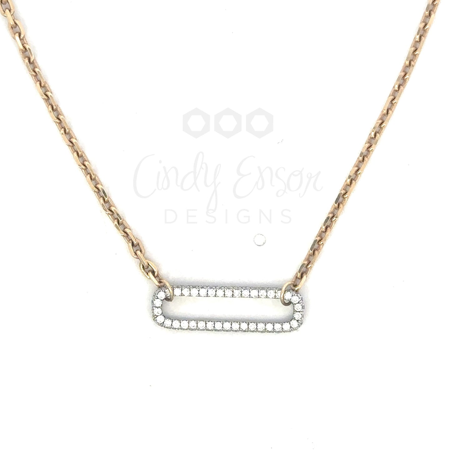 Yellow Gold Necklace with Horizontal Pave White Gold Non-working Bail