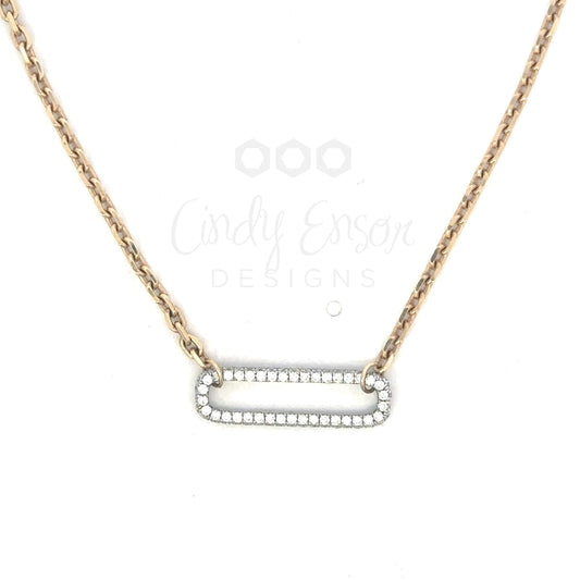 Yellow Gold Necklace with Horizontal Pave White Gold Non-working Bail
