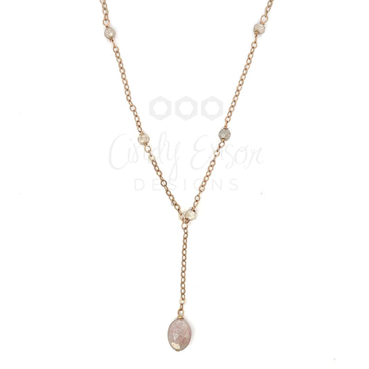 Gold Tone Y Drop Necklace with Silverite Accents
