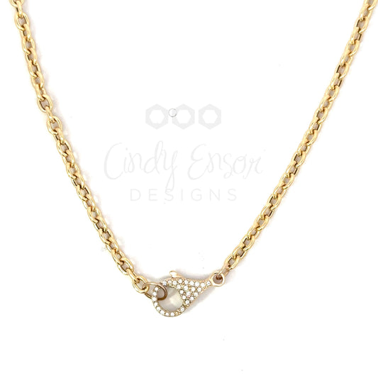 Yellow Gold Oval Link Necklace with Tiny Pave Lobster