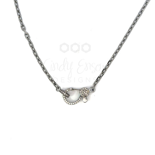 Short Sterling Silver Chain with Pave Diamond Lobster