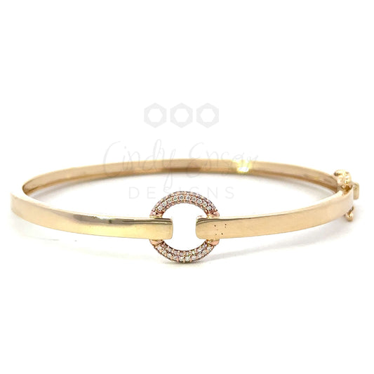 Yellow Gold Polished Bracelet with Rose Gold Pave Circle