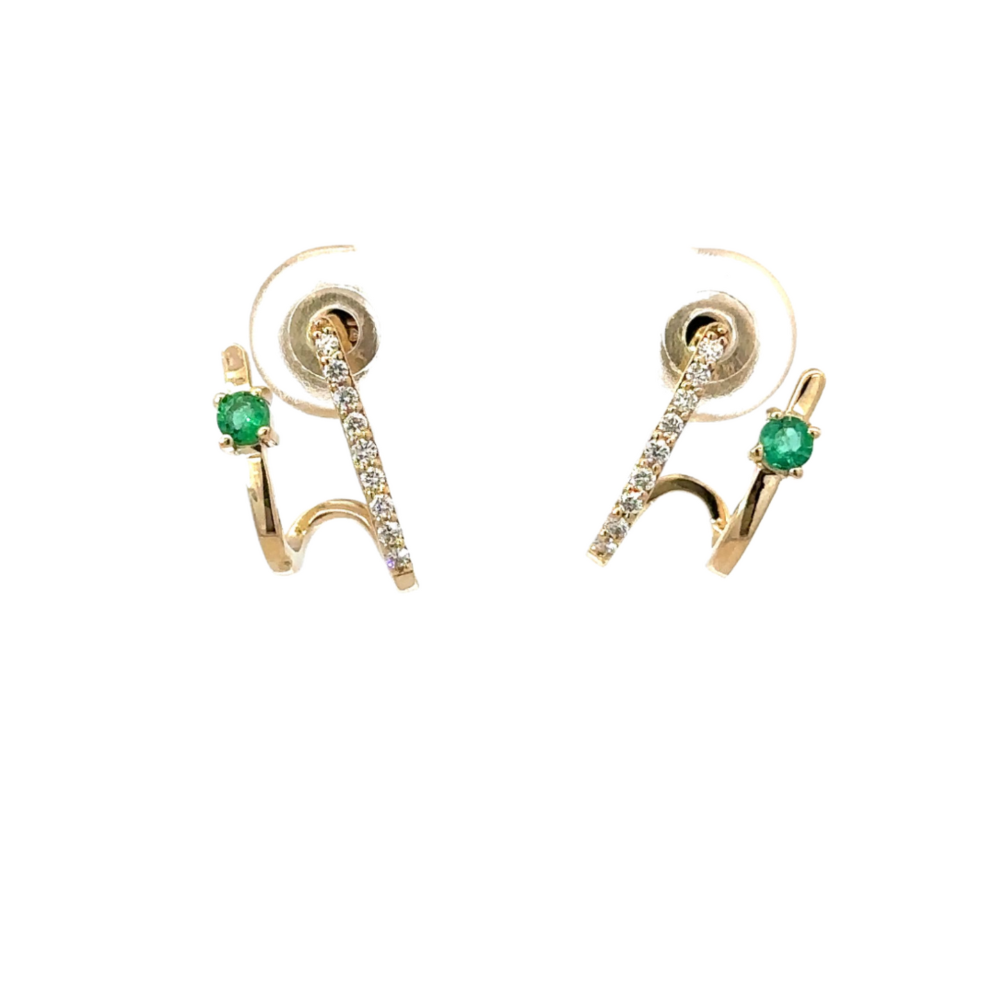 Yellow Gold Double Faux Huggie with Emerald Accent