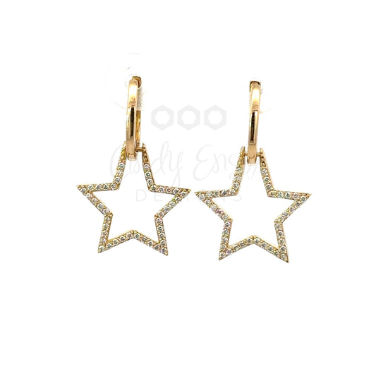 Plain Yellow Gold Huggie with Open Pave Star Charm