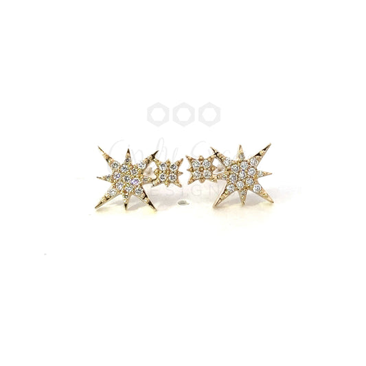 Yellow Gold Double Pave Elongated Star Earring