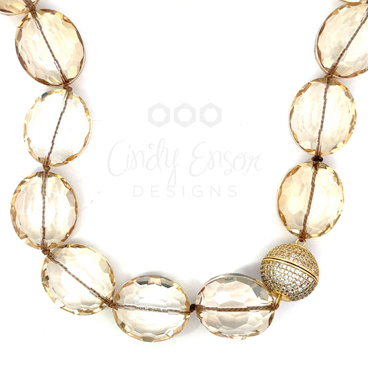 Hand Knotted Short Oval Crystal Necklace with Gold Tone Magnetic Clasp