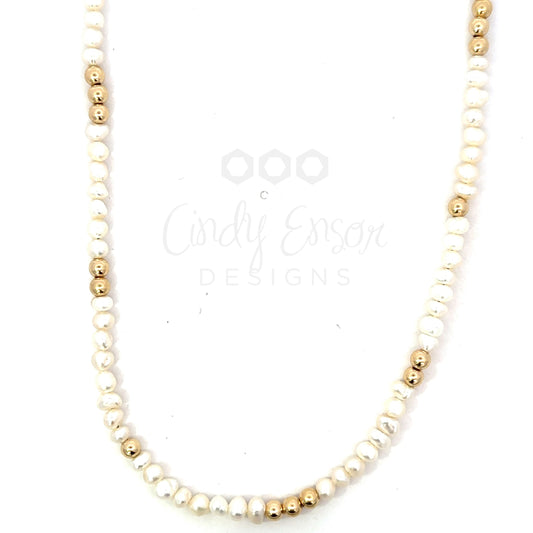 Strung Pearl and GF Bead Necklace