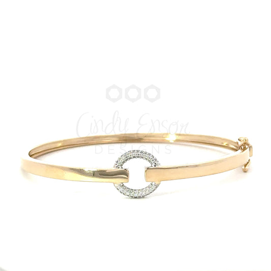 Yellow Gold Polished Bracelet with White Gold Pave Circle