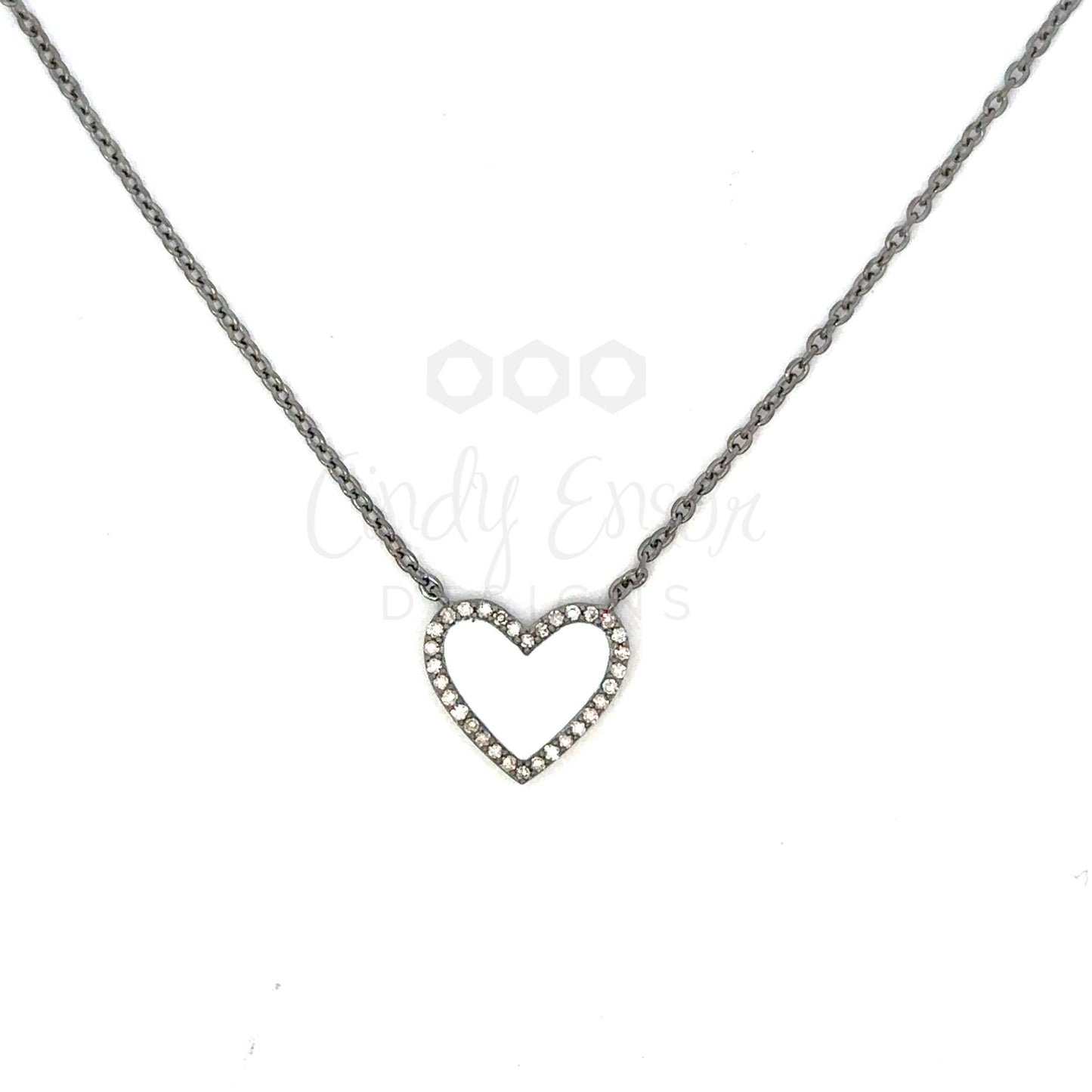 Enamel Heart Necklace with Pave Diamond Border