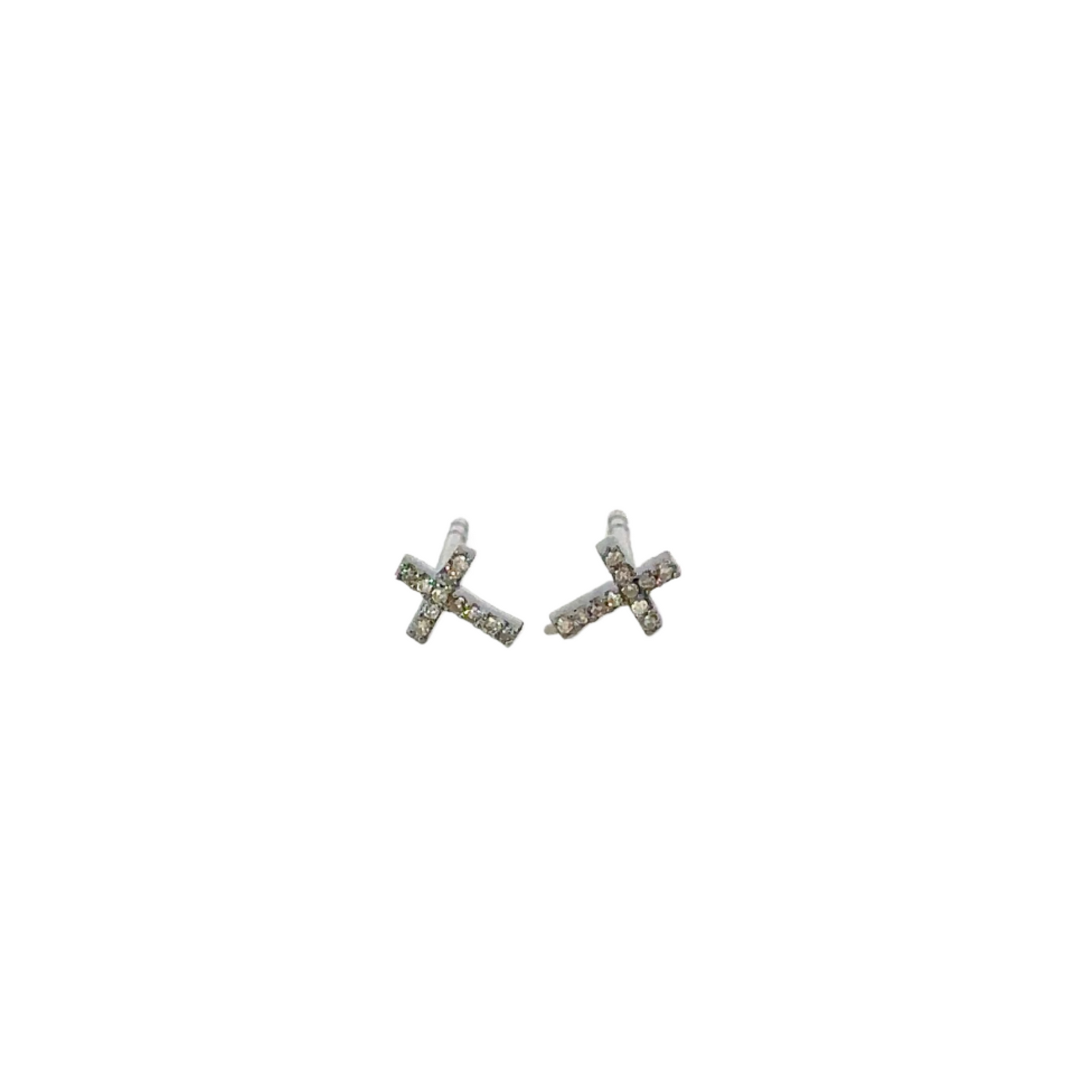 Tiny Sterling Silver Pave Diamond Cross Stud Earring