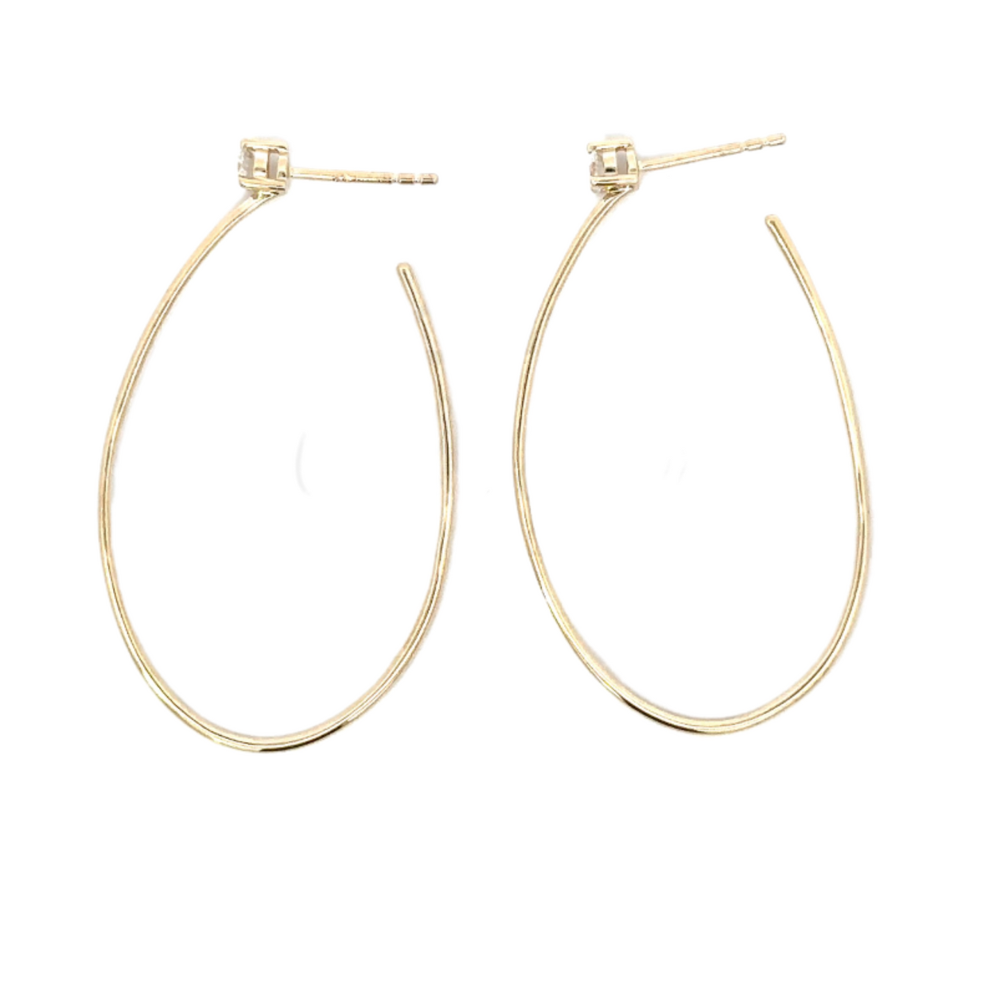 Thin Oval Hoop Earring with Prong Set Diamond Post