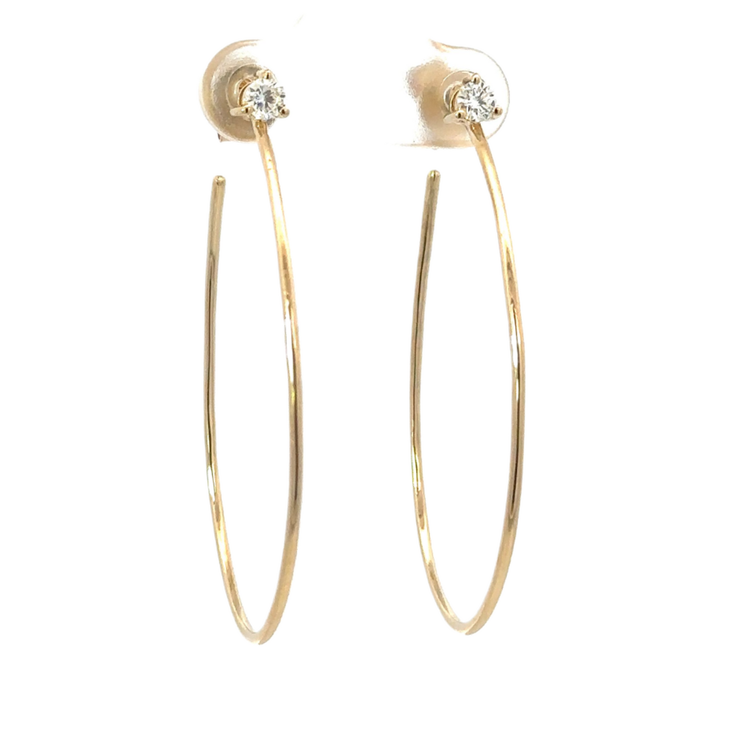 Thin Oval Hoop Earring with Prong Set Diamond Post