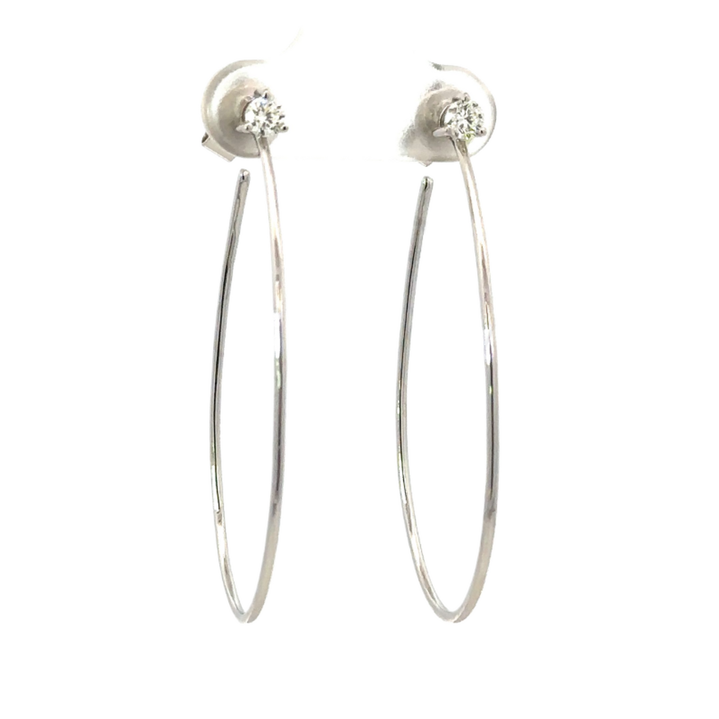Thin Oval Hoop Earring with Prong Set Diamond Post