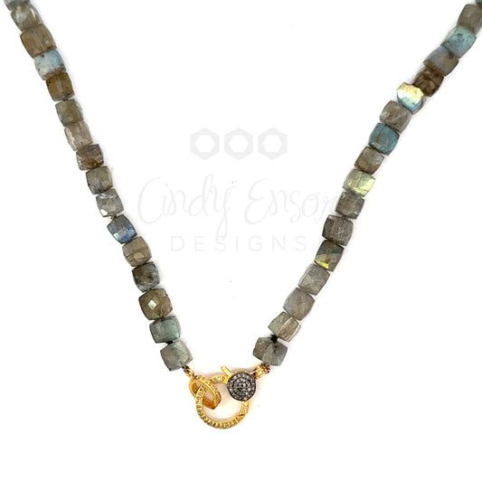 Small Cubed Labradorite Necklace with Small Two Tone Vermeil Lobster