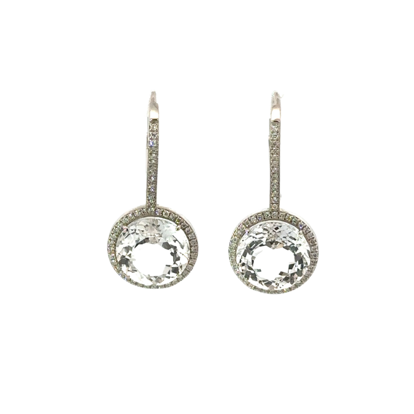 Round White Topaz Drop Huggie with Pave Accents
