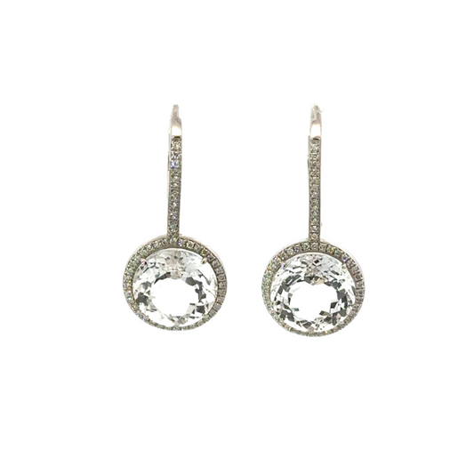 Round White Topaz Drop Huggie with Pave Accents