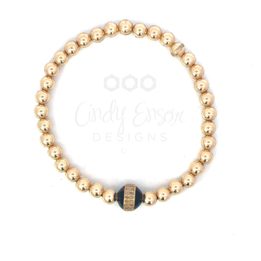 5mm Yellow Gold Filled Bead Bracelet with 8mm Pave Enamel Bead
