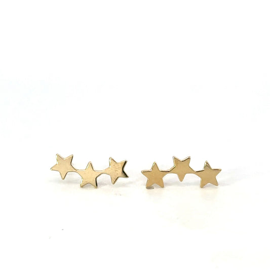 Yellow Gold Polished Three Star Climber Earring