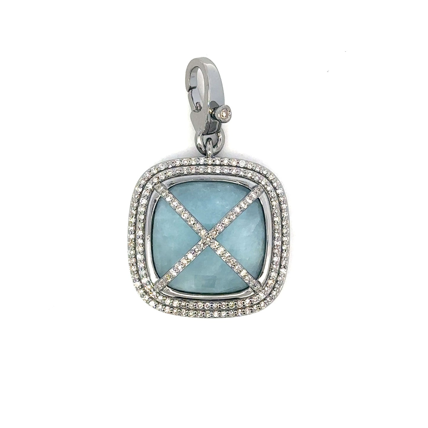 Square Aquamarine Pendant with Pave Accents and Clip on Bail