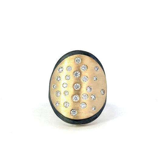 Brushed Mixed Metal Galaxy Ring with Scattered Diamonds