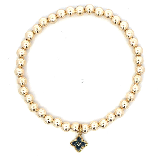 Gold Filled Bead Bracelet with Black Enamel Moroccan Cross Charm