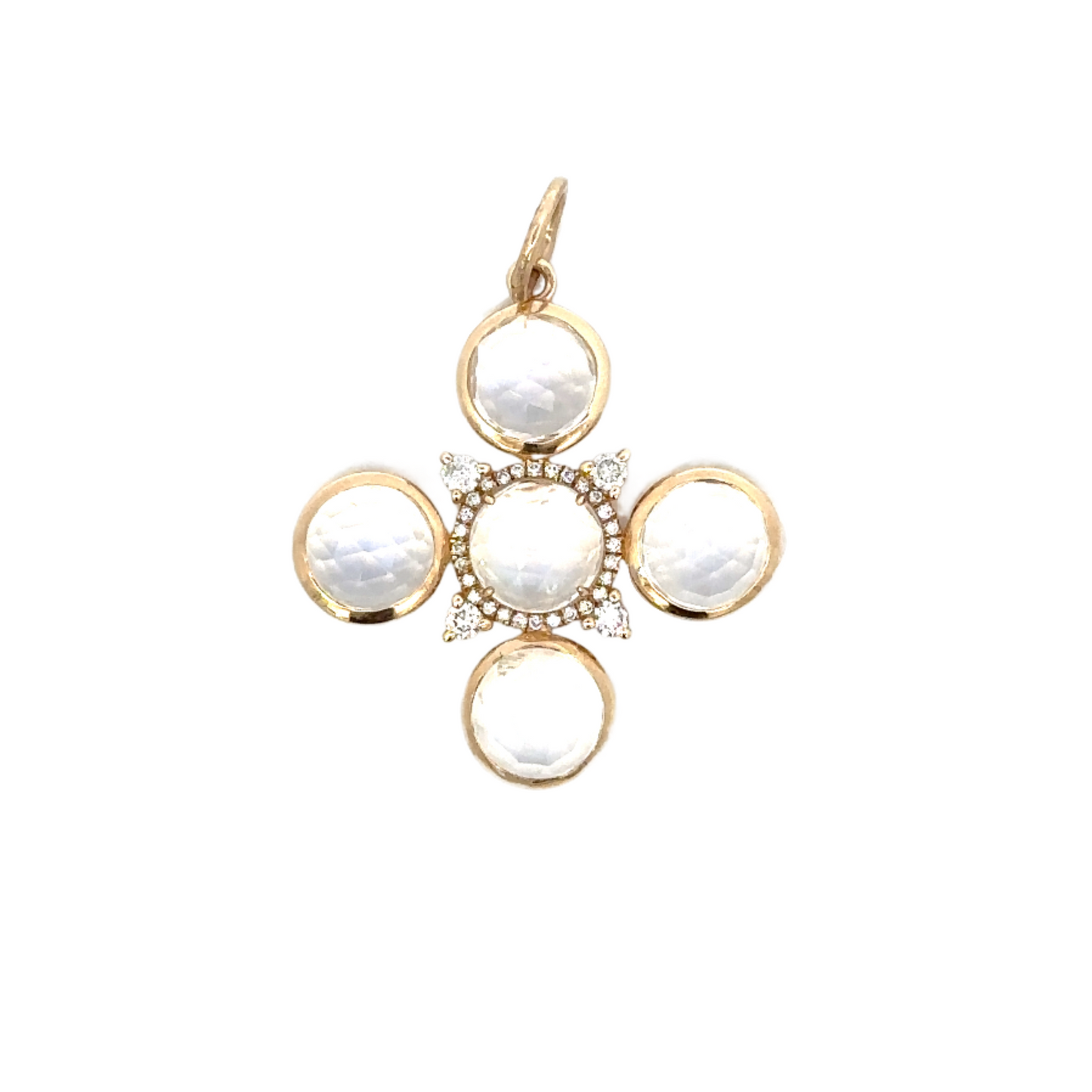 Bezeled Moonstone Cross Pendant with Pave Accents