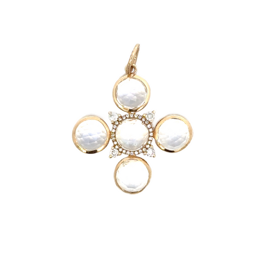 Bezeled Moonstone Cross Pendant with Pave Accents