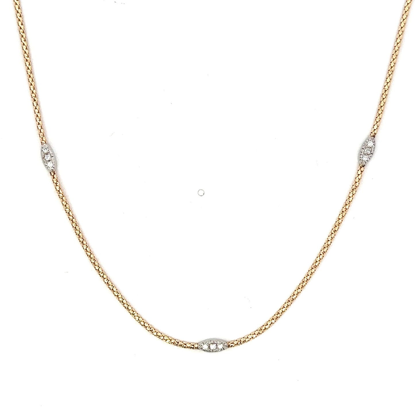 14K Gold Two-Tone Popcorn Diamond Station Necklace