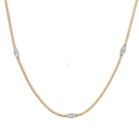 14K Gold Two-Tone Popcorn Diamond Station Necklace