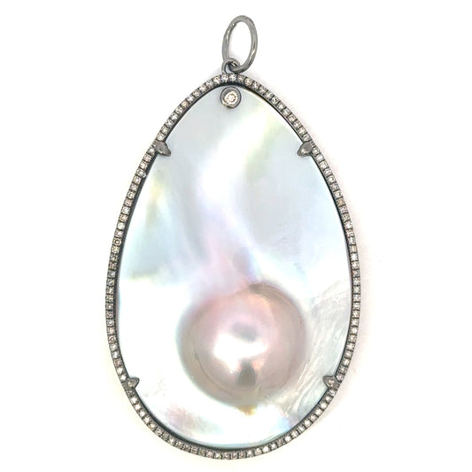 Sterling Silver Mabe Pearl Pendant with Bezeled Diamond