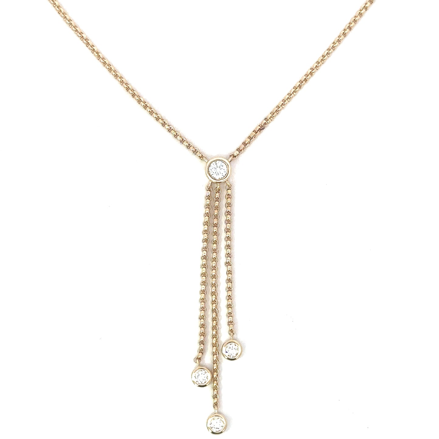 Yellow Gold and Bezeled Diamond Triple Drop Necklace