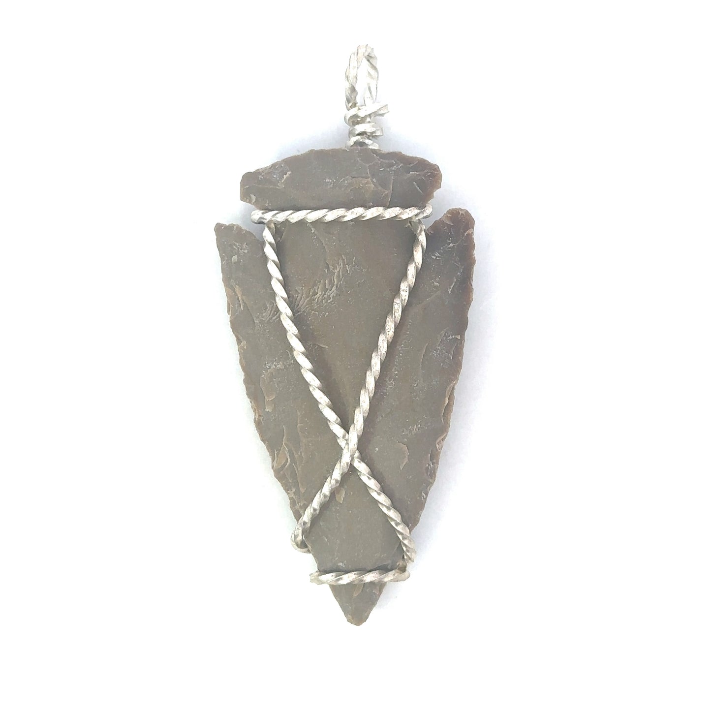 Agate Arrowhead Pendant with Silver Tone Wire