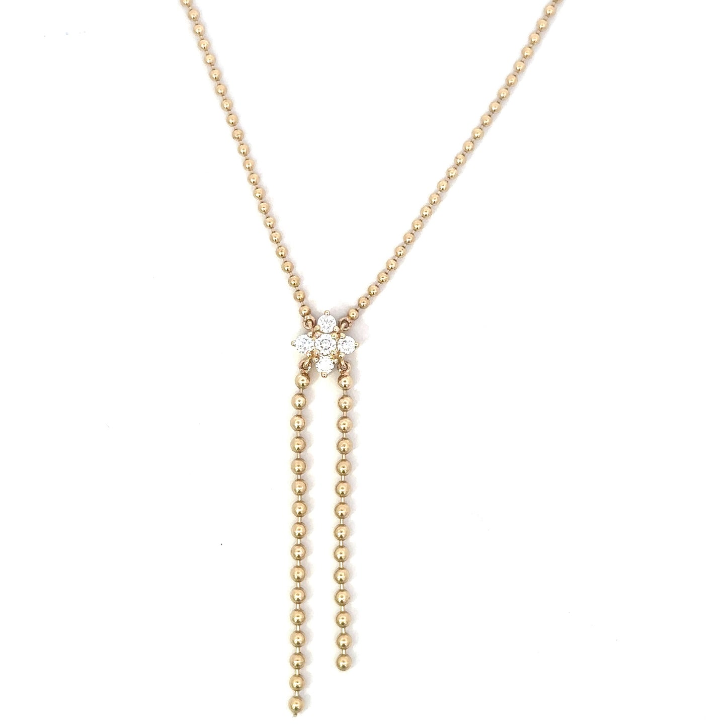 Yellow Gold Bead Necklace with Diamond Quatrefoil