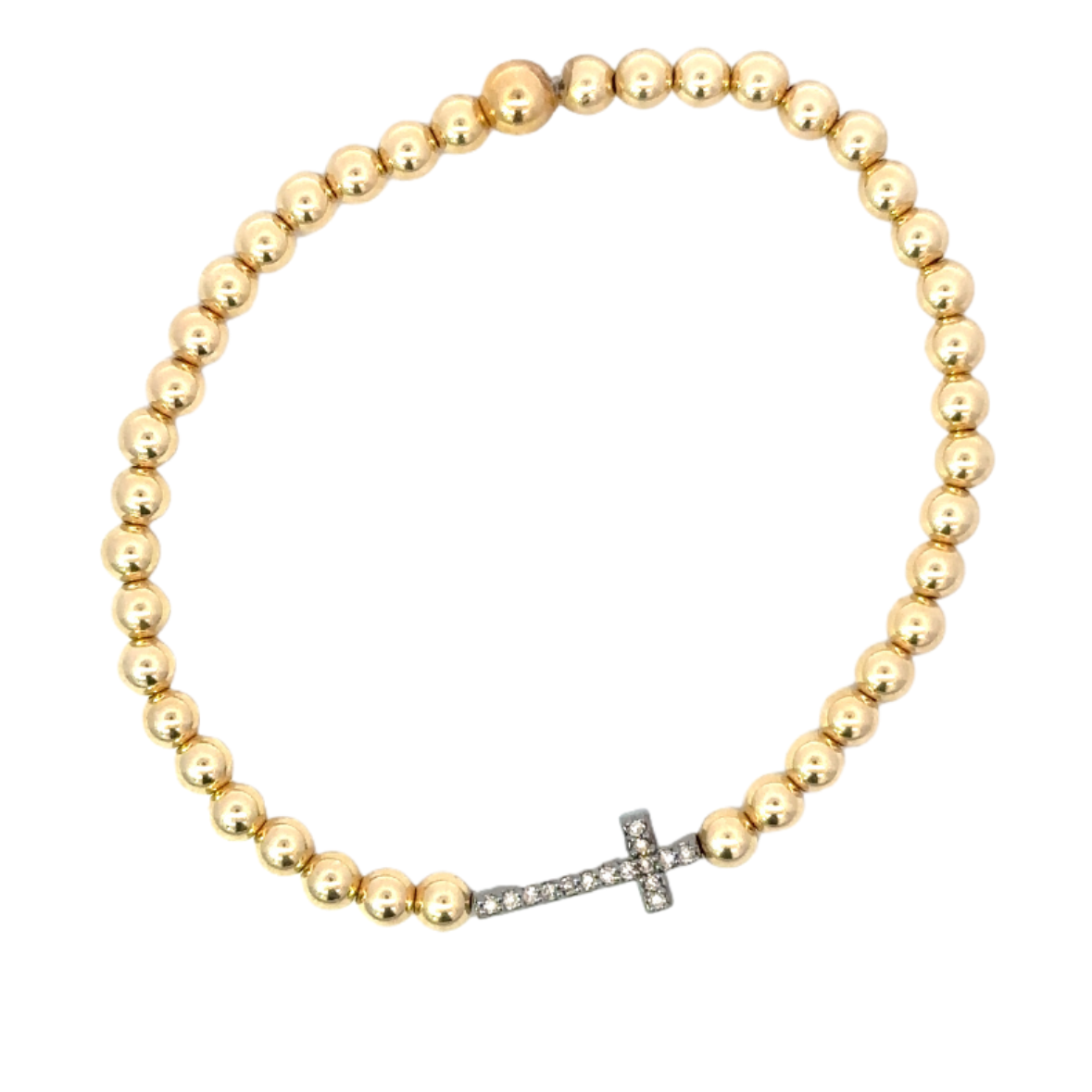 Gold Filled Bead Bracelet with Sterling Pave Sideways Cross