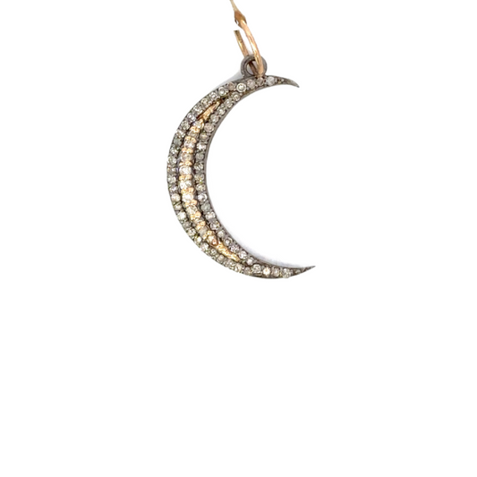 Mixed Metal Pave Diamond Crescent Moon Pendant