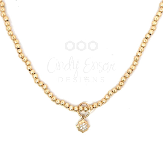 3mm Yellow Gold Filled Bead Necklace with Yellow Gold Diamond Sun