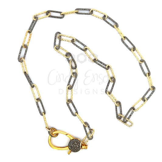 36" Two Tone Chain with Gold Vermeil Pave Lobster