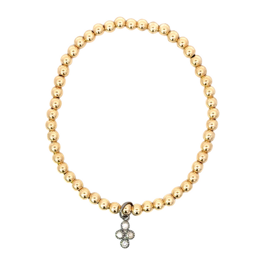 Gold Filled Bead Bracelet with Sterling Diamond Dot Charm