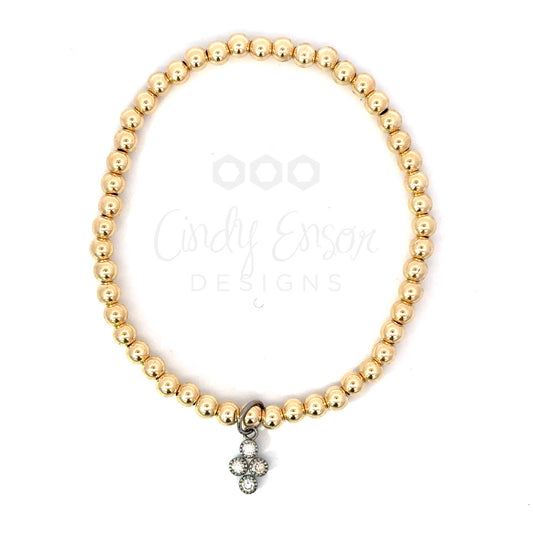 4mm Yellow Gold Filled Bead Bracelet with Sterling Diamond Dot Charm