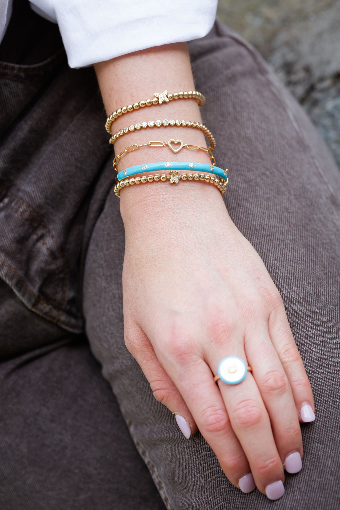 Yellow Gold Turquoise Enamel Diamond Bracelet