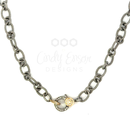Sterling Silver Oval Chain with Small Mixed Metal Lobster and Yellow Gold Bail