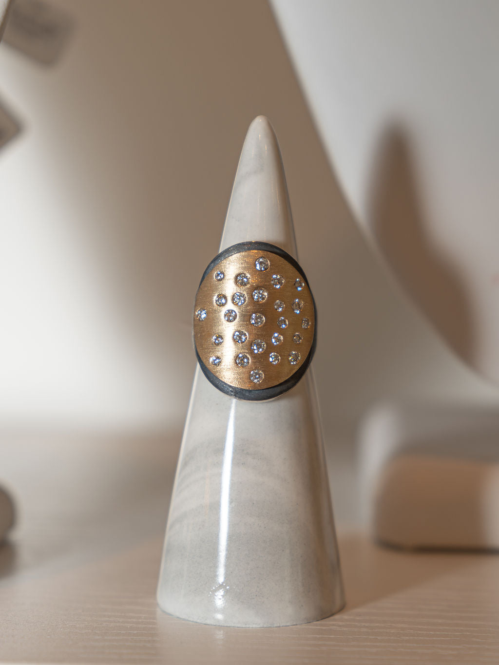Brushed Mixed Metal Galaxy Ring with Scattered Diamonds